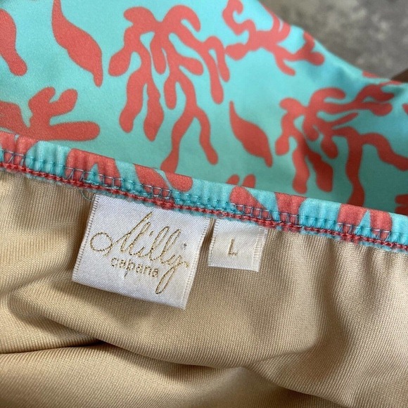 Milly Cabana 2 Piece Bikini Swimwear Coral Print Size m Top, L bottom - Picture 9 of 10
